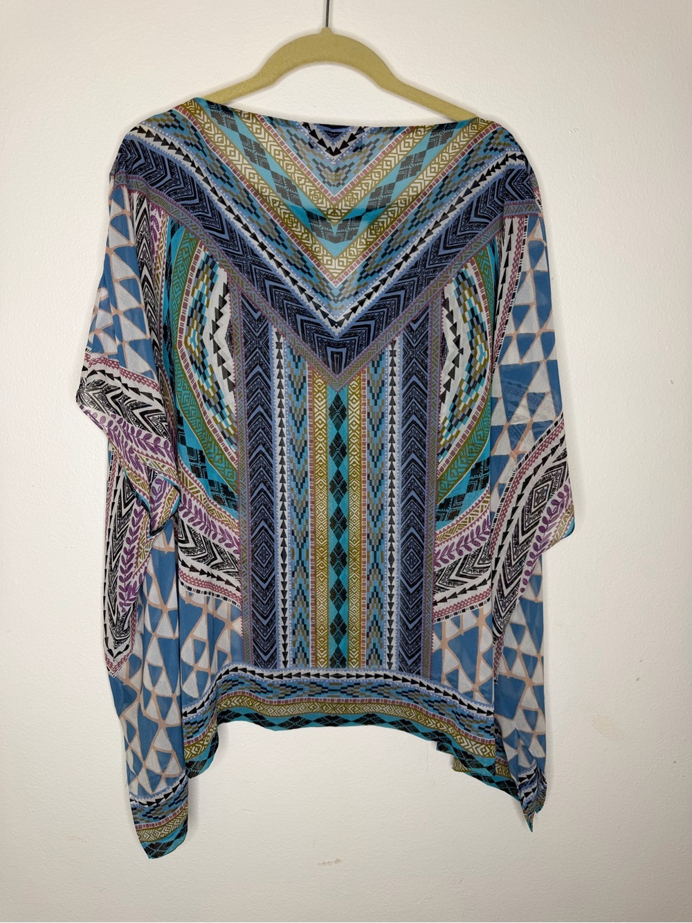 Hale Bob Aztec Print Draped Top in Teal, Navy & Olive